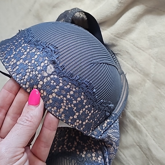 Victoria's Secret 36D Bombshell Plunge Push Up bra blue silver lace - Picture 3 of 11